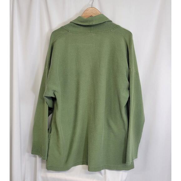 Vintage Eileen Fisher Light Green Cotton Open Front Cardigan Sweater Jacket - Picture 4 of 9